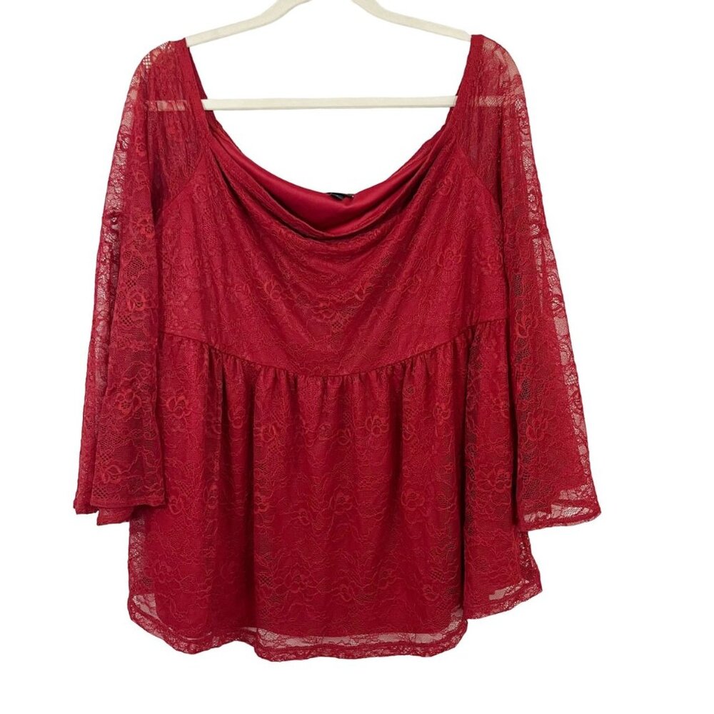 Torrid Red Lace Off the Shoulder Peplum‎ Top Bell Sleeve - Size 2X